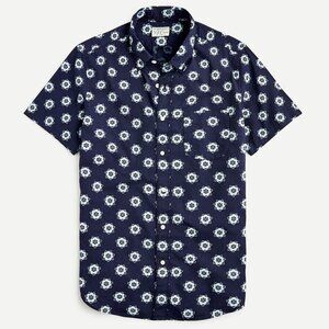 BNWT J CREW short-sleeve stretch Secret Wash cotton shirt print xs small